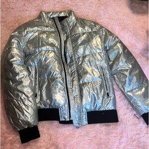 Silver and black puffer jacket